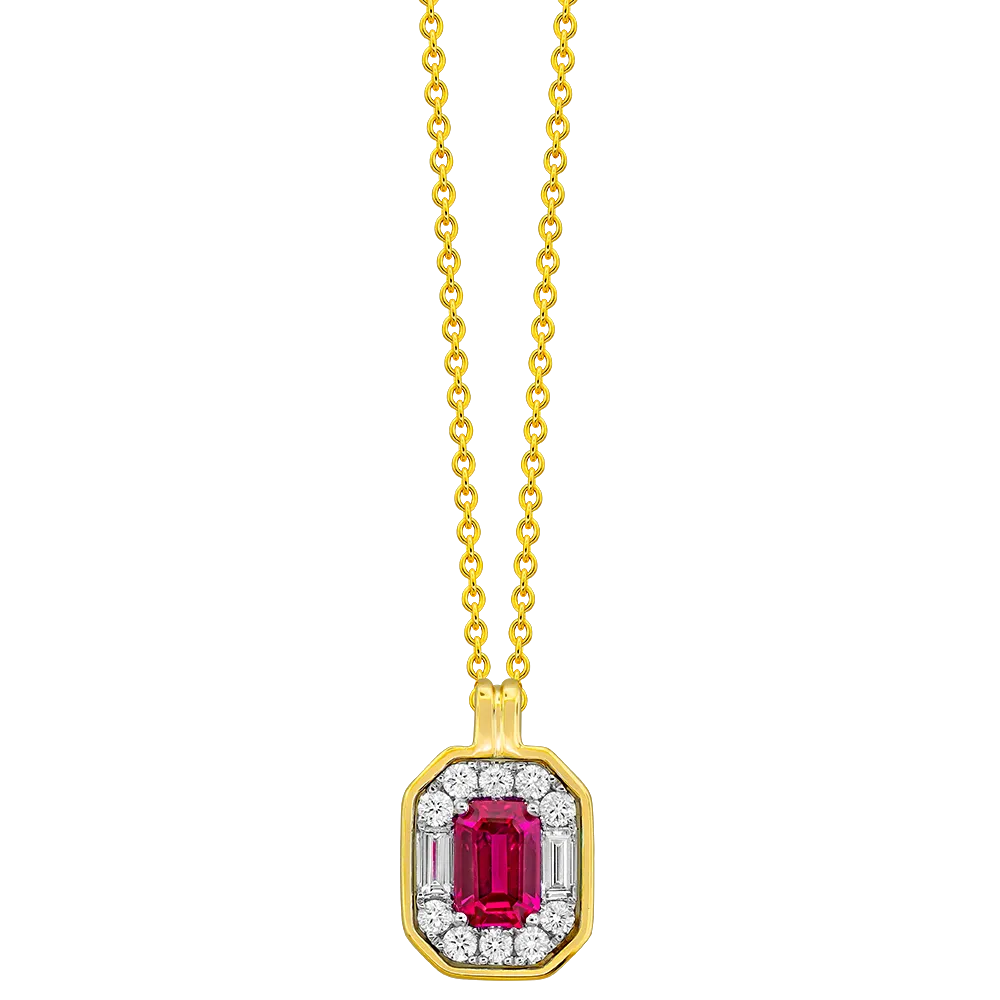 18K Yellow & White Ruby and Natural Diamond 17 inch Necklace