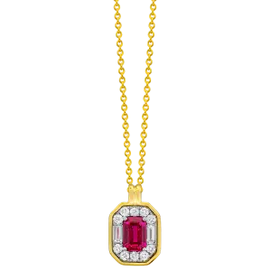 18K Yellow & White Ruby and Natural Diamond 17 inch Necklace