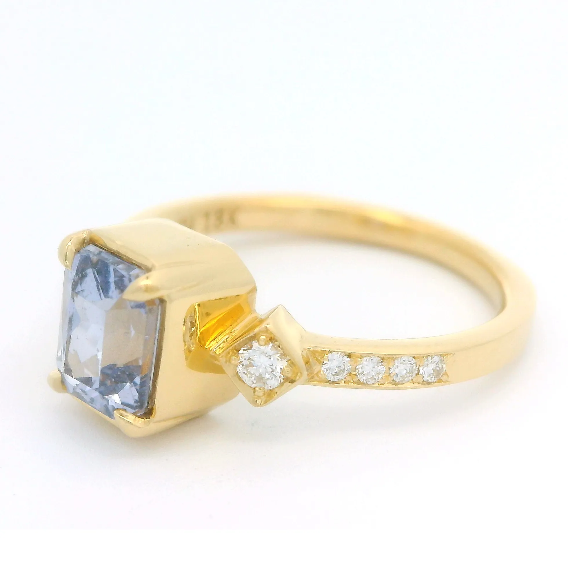 18k Yellow Cornflower Sapphire Engagement Ring with Accent Diamonds