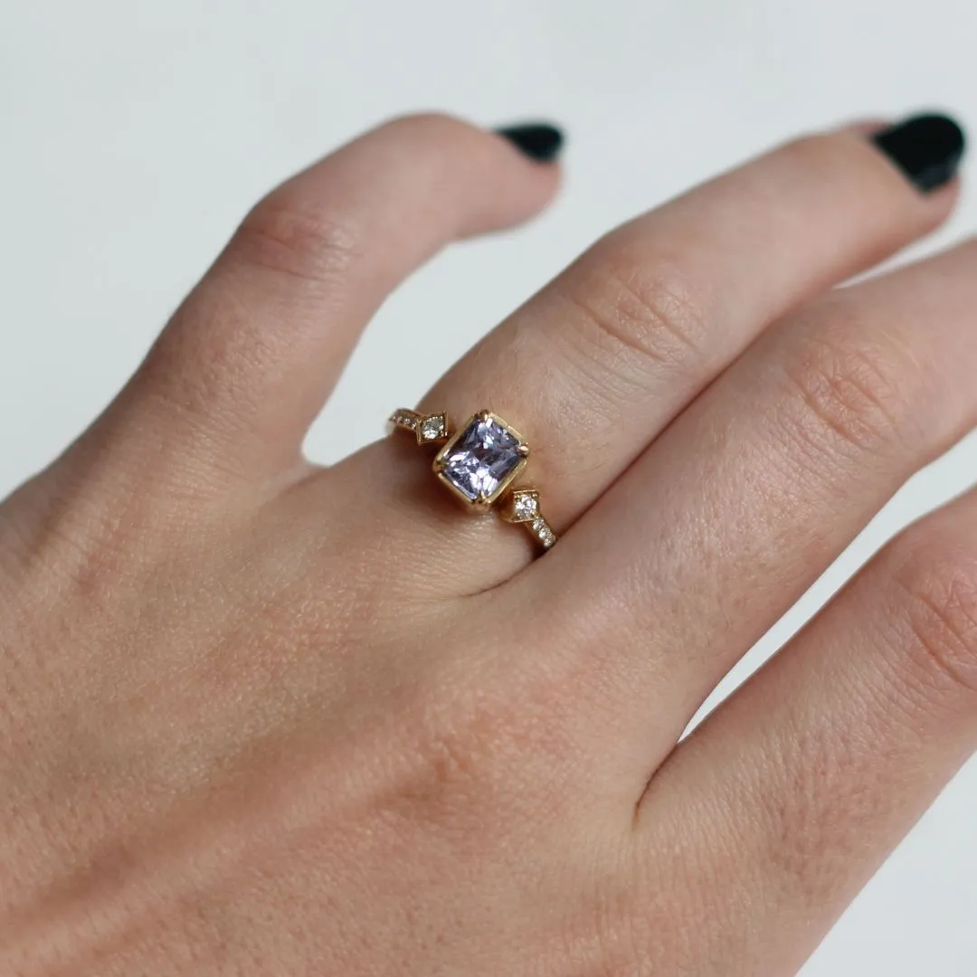 18k Yellow Cornflower Sapphire Engagement Ring with Accent Diamonds