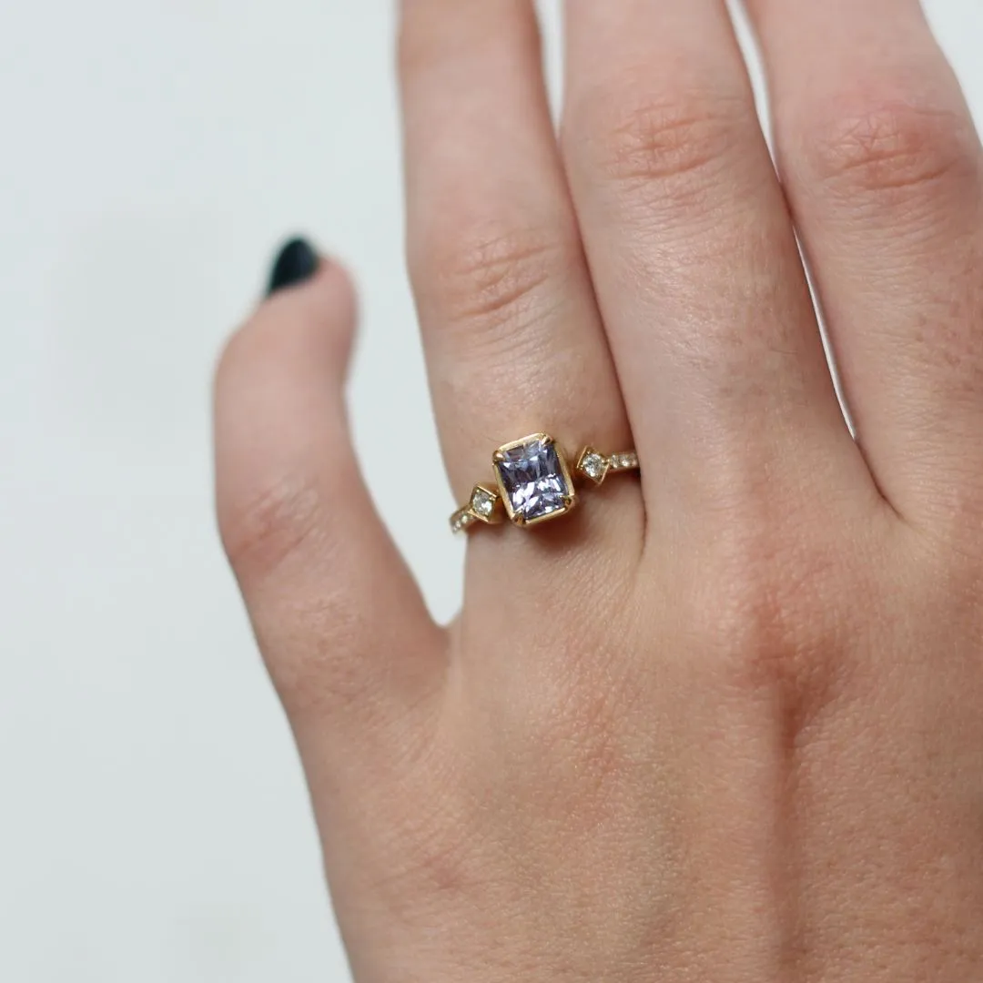 18k Yellow Cornflower Sapphire Engagement Ring with Accent Diamonds