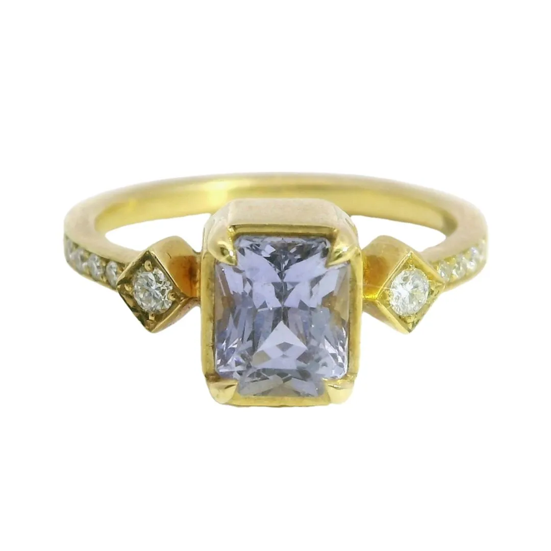 18k Yellow Cornflower Sapphire Engagement Ring with Accent Diamonds