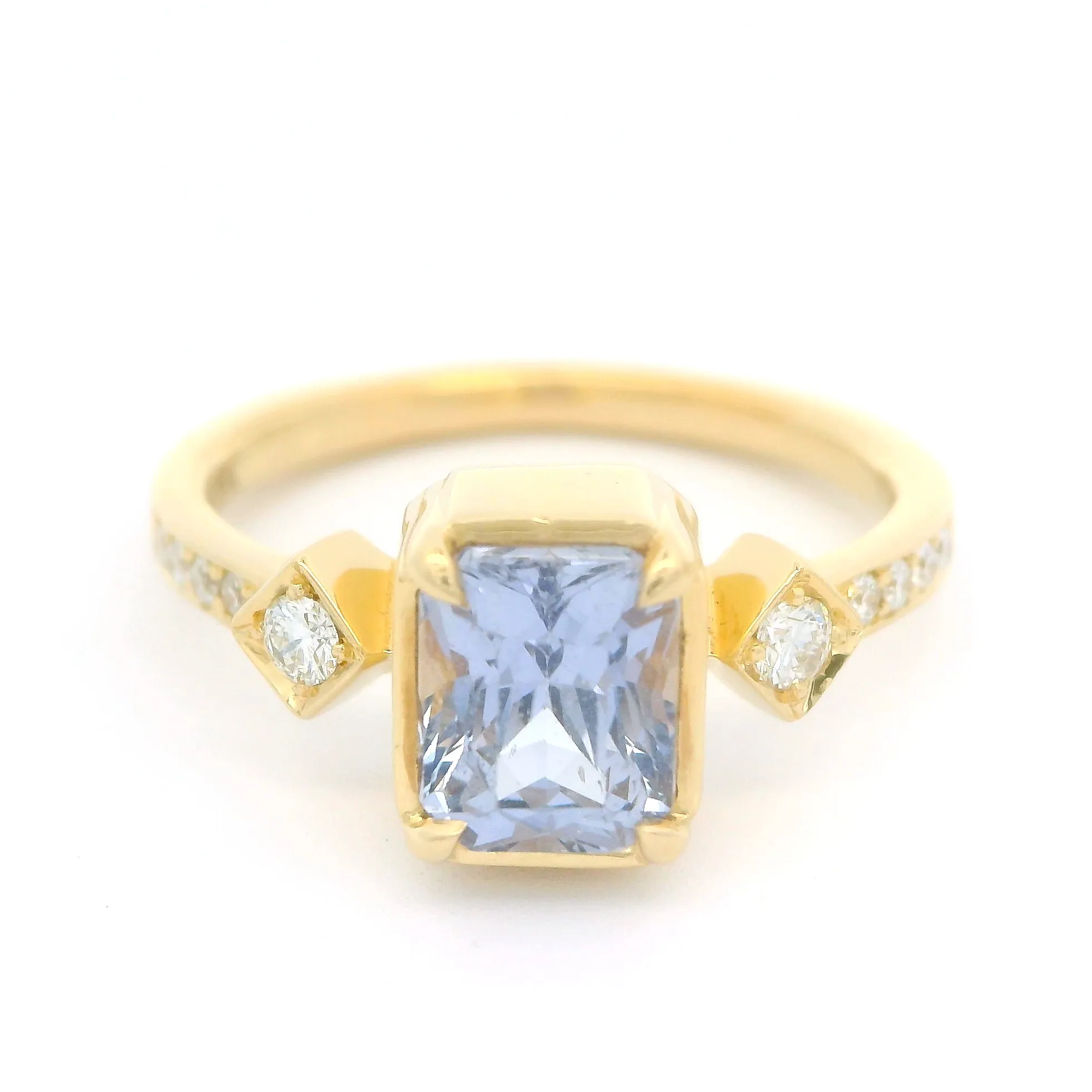 18k Yellow Cornflower Sapphire Engagement Ring with Accent Diamonds