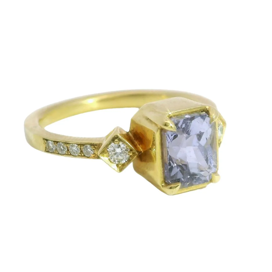 18k Yellow Cornflower Sapphire Engagement Ring with Accent Diamonds