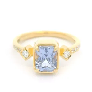 18k Yellow Cornflower Sapphire Engagement Ring with Accent Diamonds