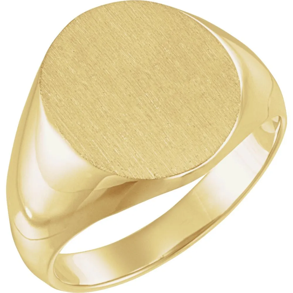 18k Yellow Gold 14x12mm Solid Oval Men's Signet Ring, Size 11