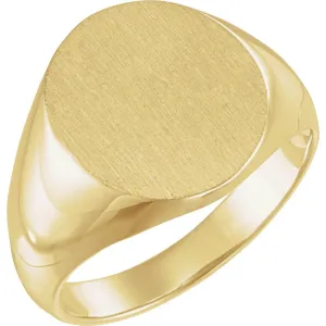 18k Yellow Gold 16x14mm Solid Oval Men's Signet Ring, Size 11