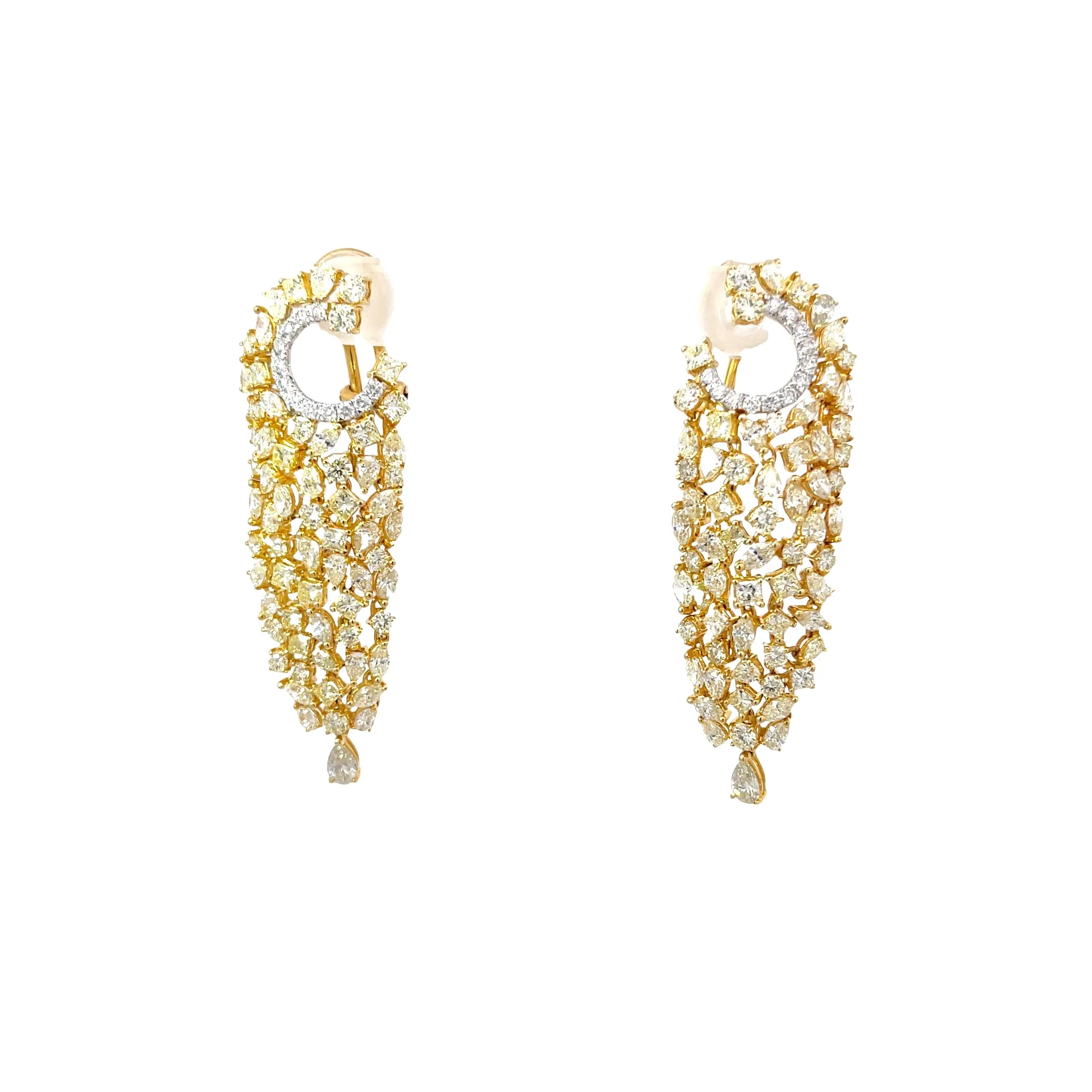 18k Yellow Gold 7.88ct VS2 Pear, Marquise, Princess Cut and Round Total Weight of  Natural fancy light yellow Diamond Chandelier earrings