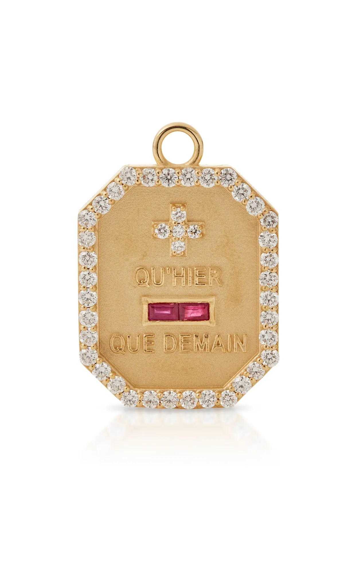 18KY Que Demain Love Token Dogtag with Rubies and Diamonds