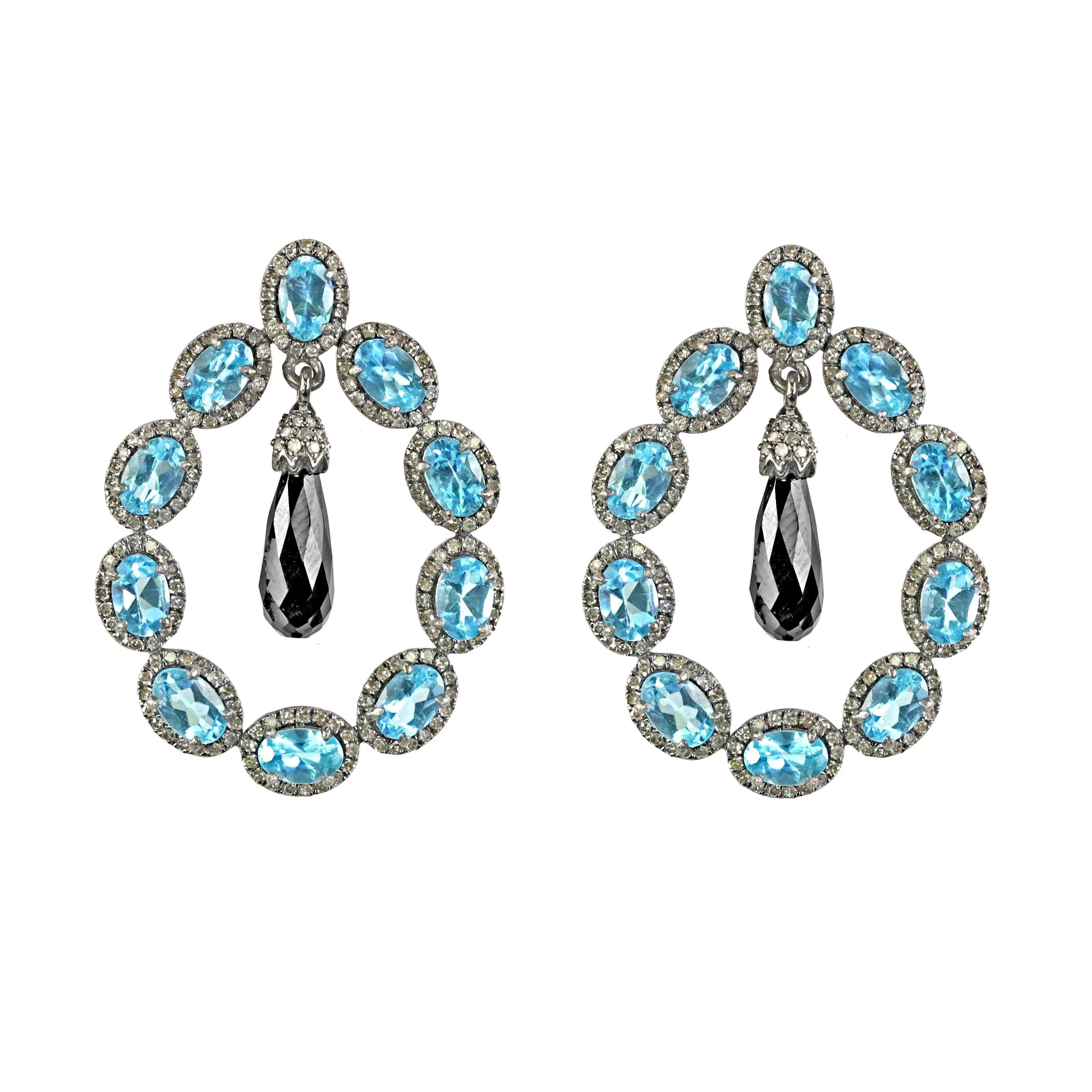 19.57tcw Oval Apatite & Drop Spinel with Diamonds in 925 Sterling Silver Hoop Earrings