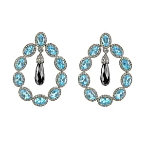 19.57tcw Oval Apatite & Drop Spinel with Diamonds in 925 Sterling Silver Hoop Earrings