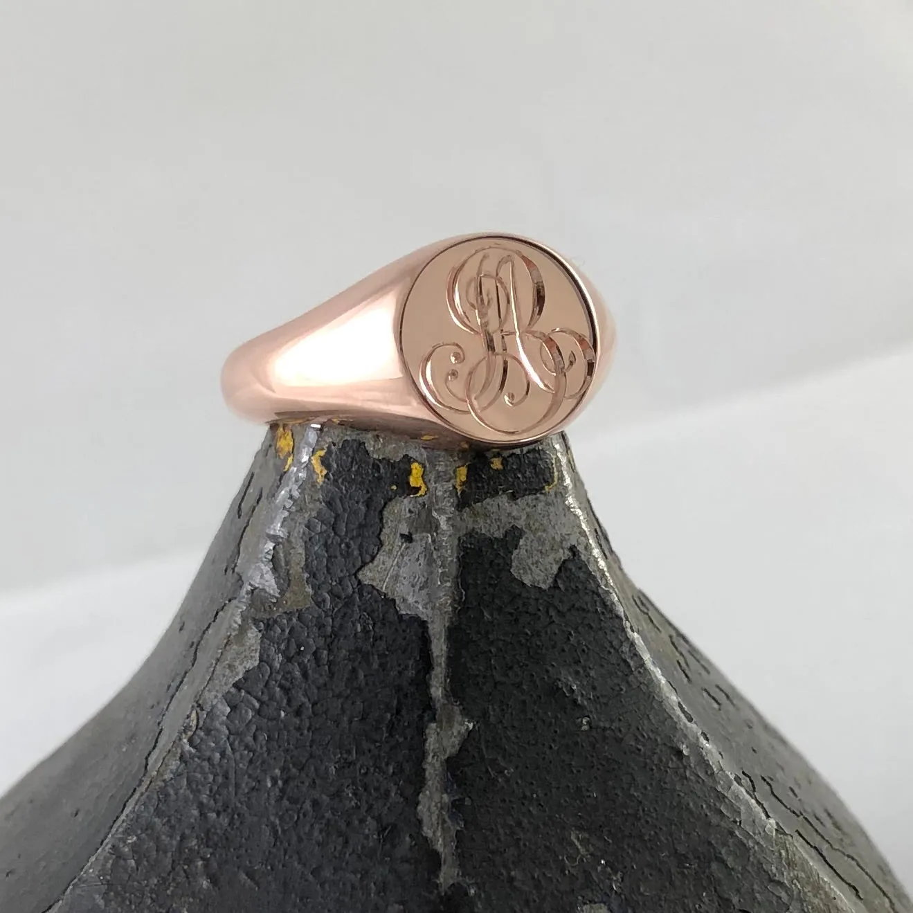 2 Initials Engraved 11mm  Round -  9 Carat Rose Gold Signet Ring