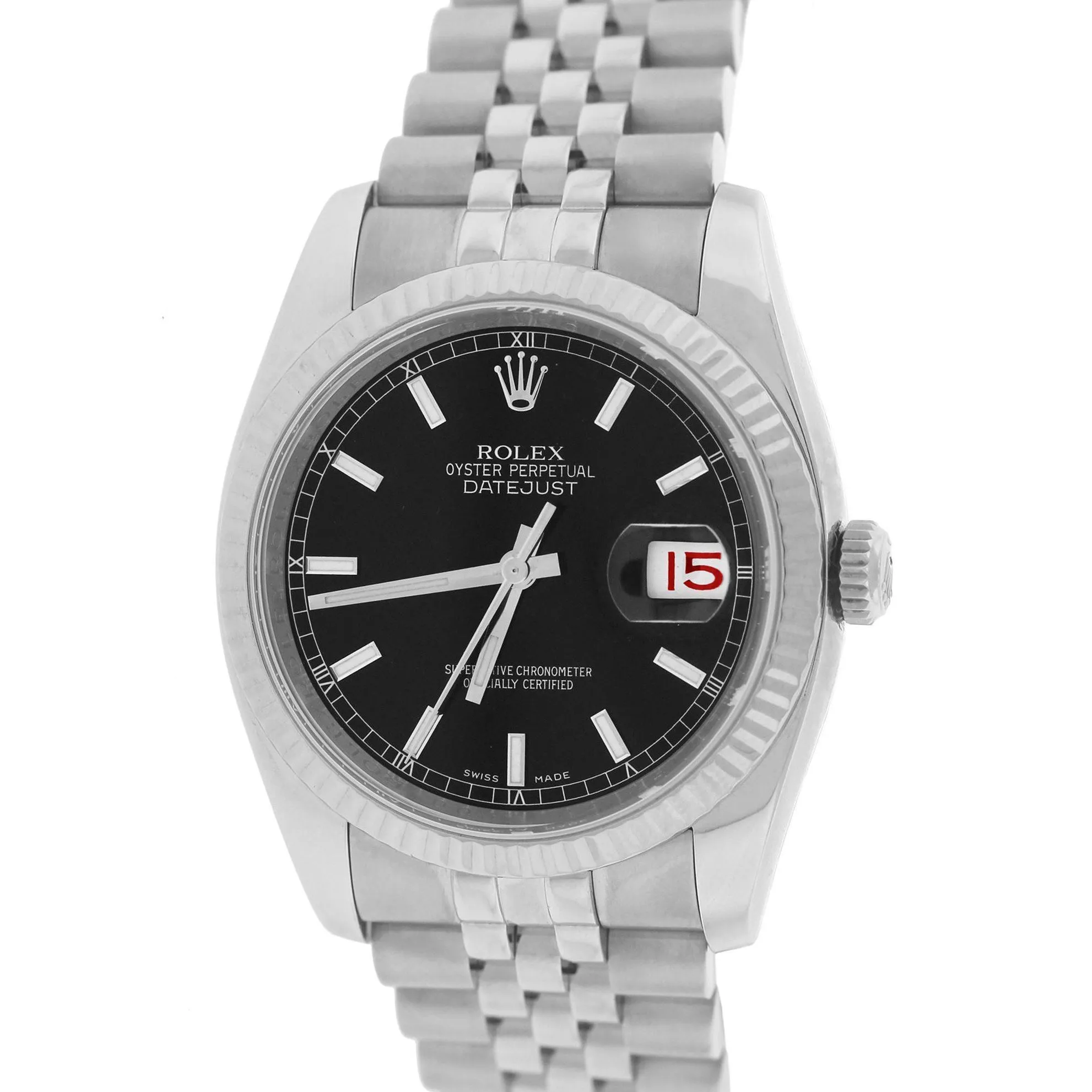 2017 Rolex DateJust 36mm Black RED ROULETTE 18K Gold Steel Jubilee Watch 116234