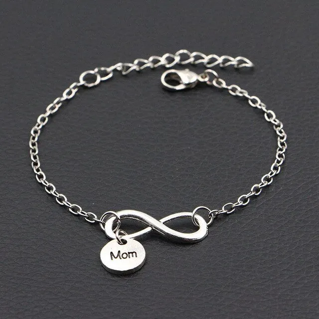 2018 New Personalized I Love My MOM Mother Infinity Bracelet Antique Silver DIY Handmade Bracelet Women Fashion Jewelry