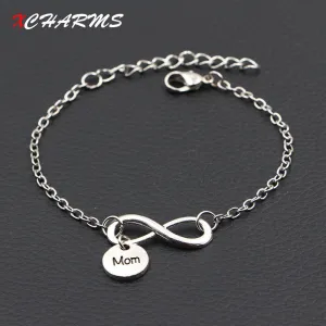 2018 New Personalized I Love My MOM Mother Infinity Bracelet Antique Silver DIY Handmade Bracelet Women Fashion Jewelry