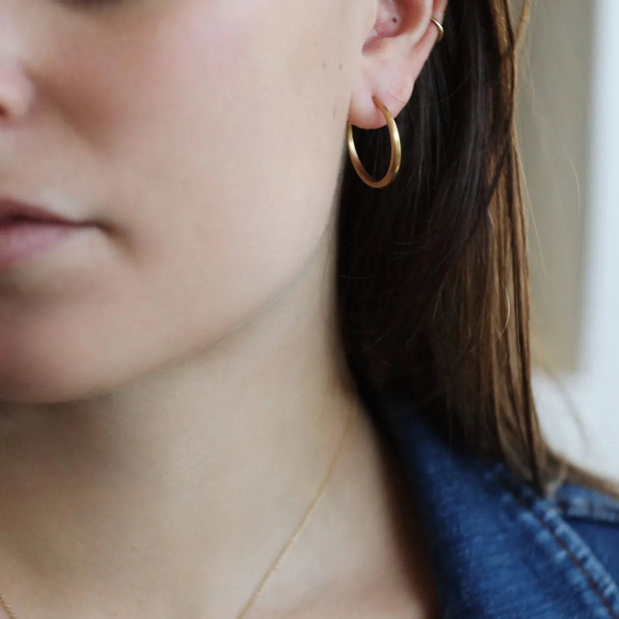 20K Gold Handmade Rounded Tapered Hoop Earrings
