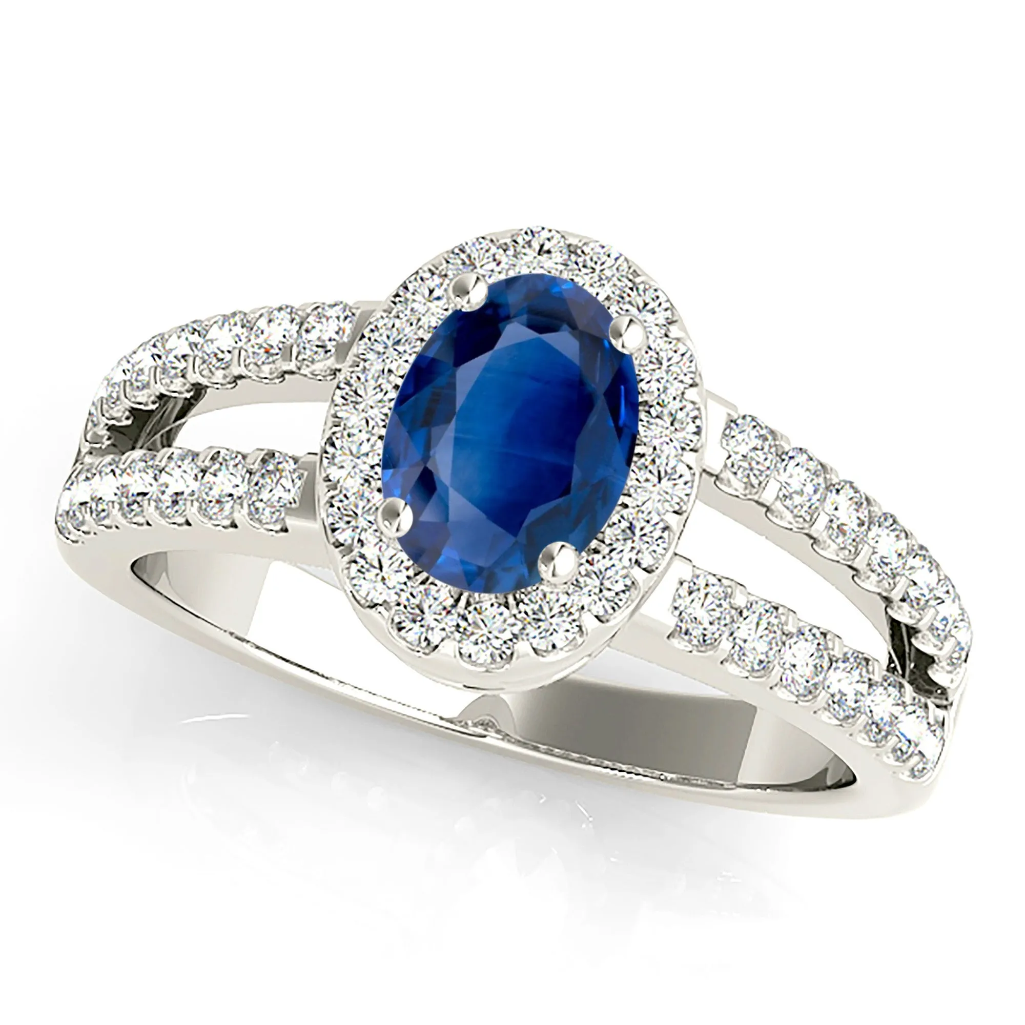2.10 ct. Genuine Blue Oval Sapphire Ring Halo Style