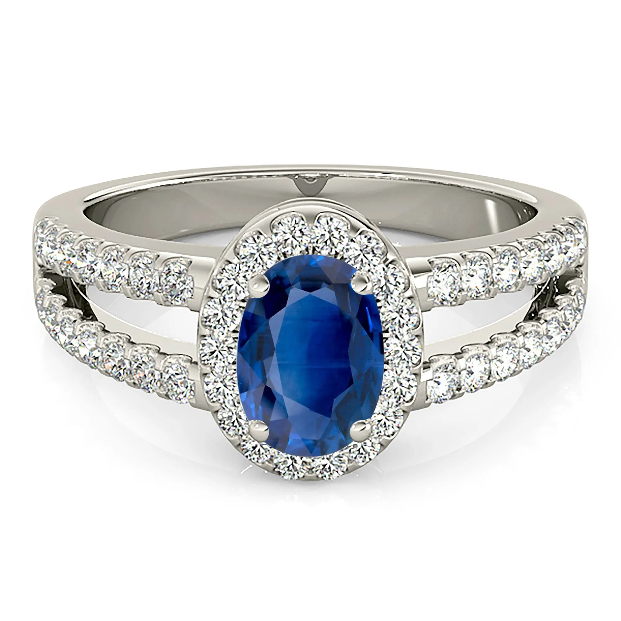 2.10 ct. Genuine Blue Oval Sapphire Ring Halo Style