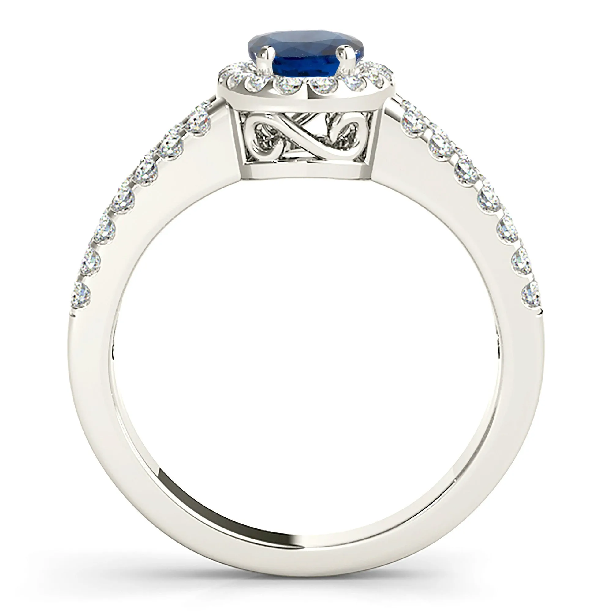 2.10 ct. Genuine Blue Oval Sapphire Ring Halo Style