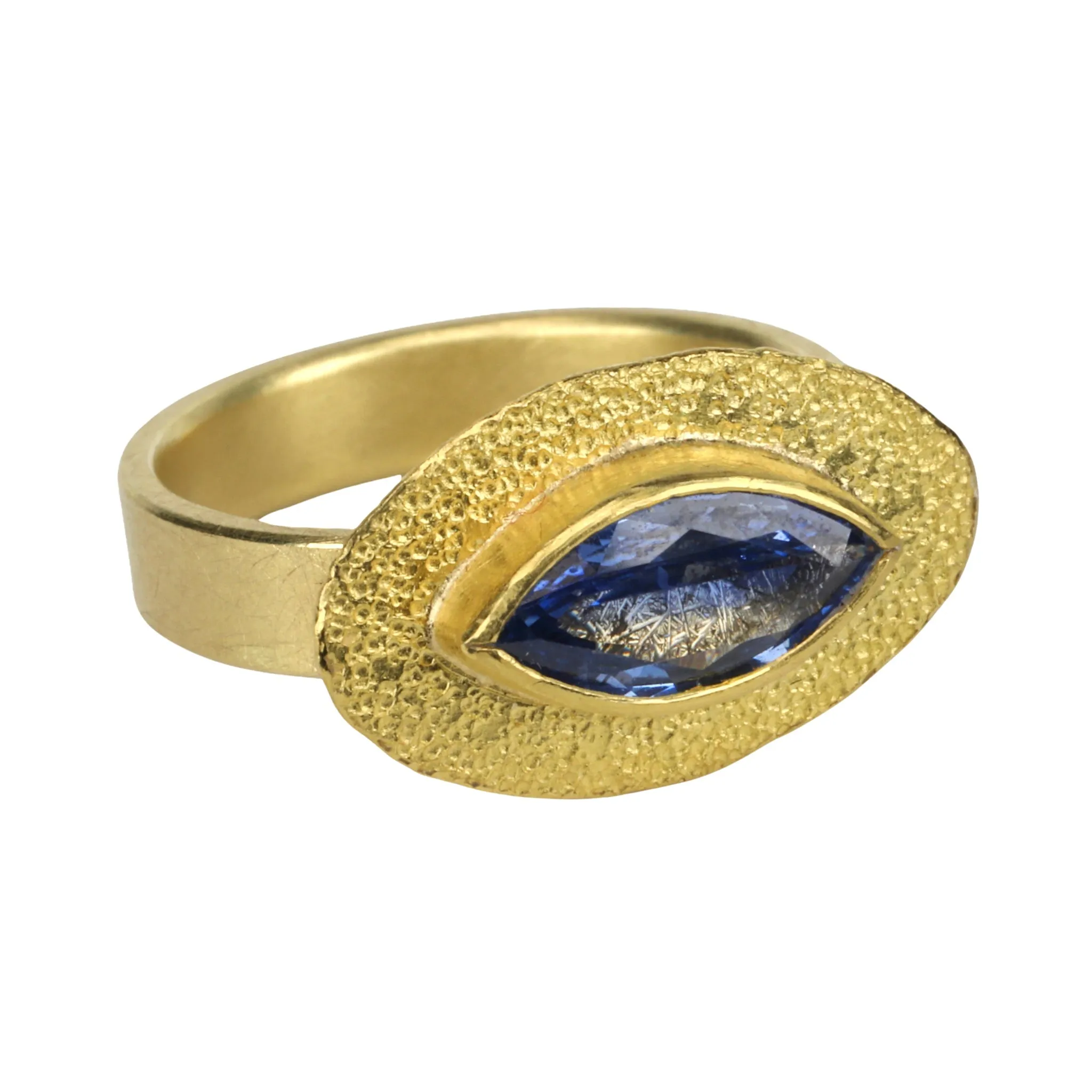 22 & 18K Gold Bezel-Set East-West Marquise Blue Sapphire Ring