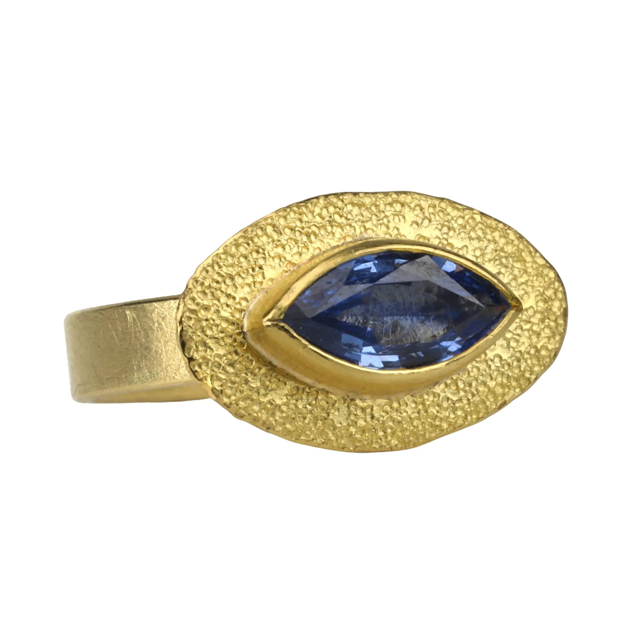 22 & 18K Gold Bezel-Set East-West Marquise Blue Sapphire Ring