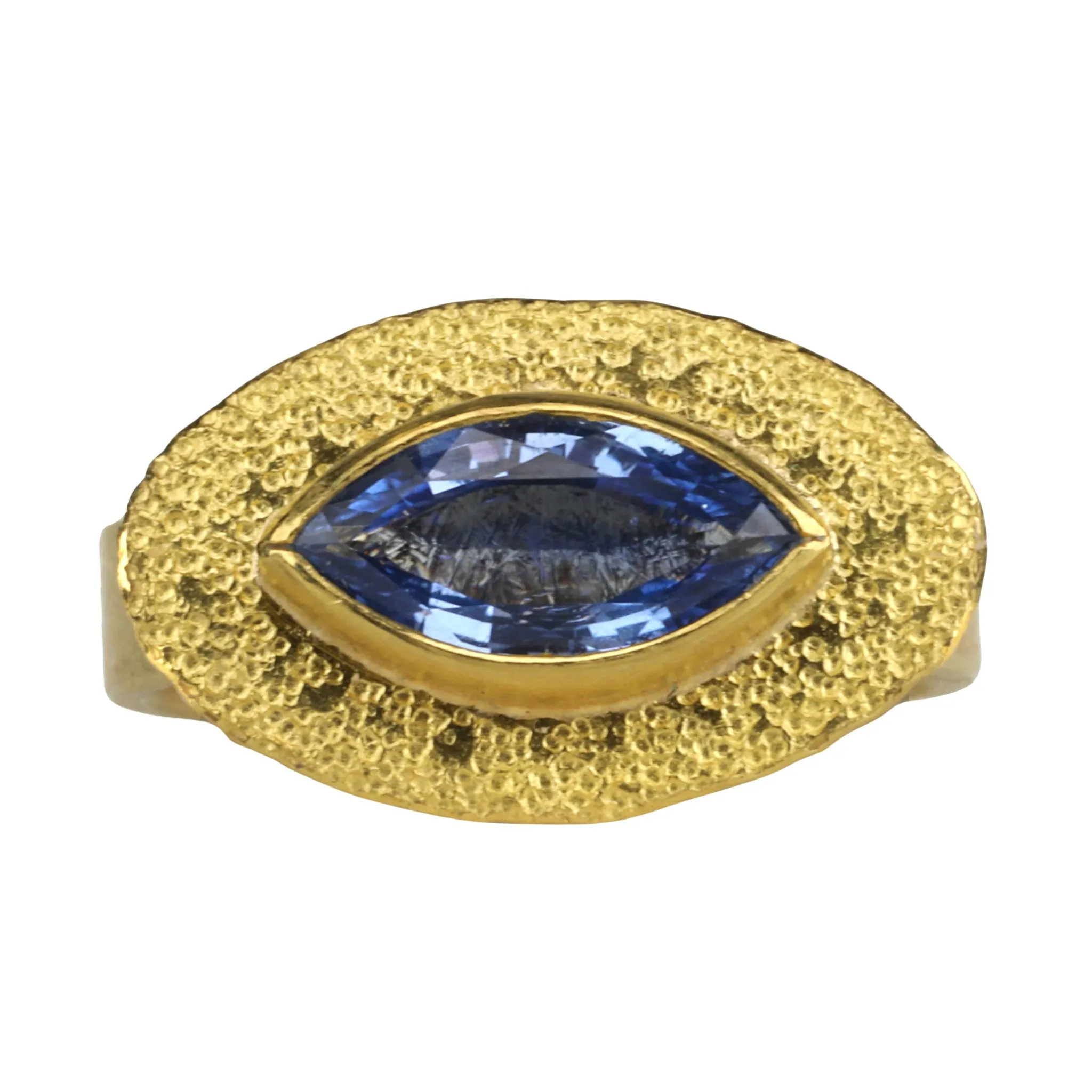 22 & 18K Gold Bezel-Set East-West Marquise Blue Sapphire Ring