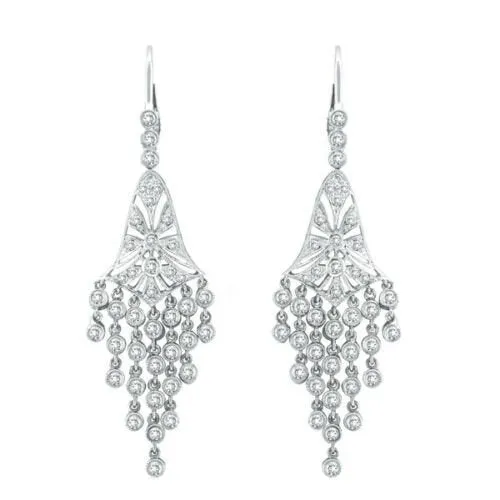 2.30 Ct Natural Diamond Chandelier Earrings G SI 14K White Gold