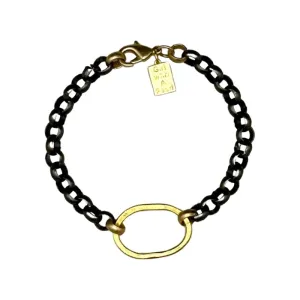 232-TIT-G |TITANIUM CHAIN BRACELET w/GOLD OVAL ACCENT