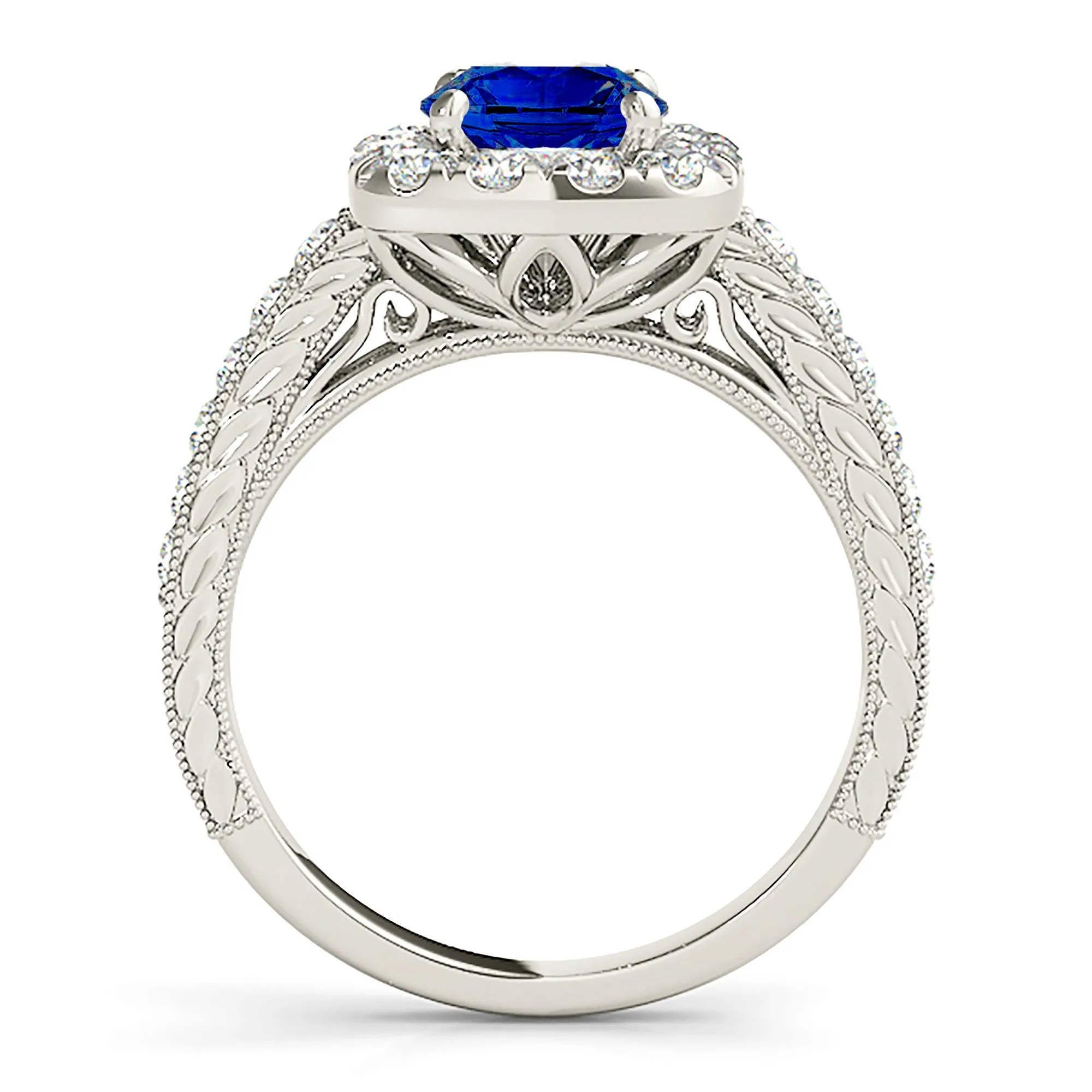 2.40 ct. Genuine Blue Sapphire Gallery Work Halo Ring