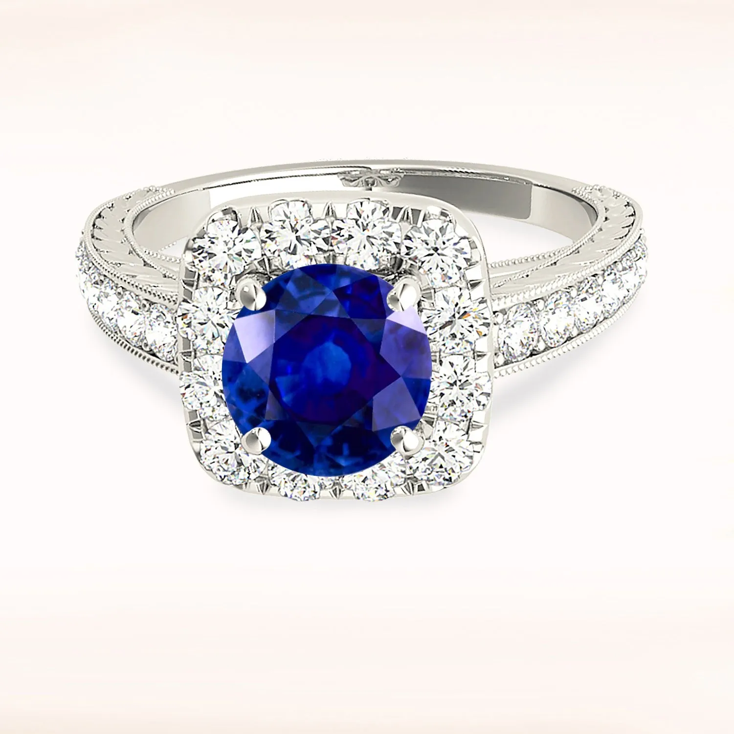 2.40 ct. Genuine Blue Sapphire Gallery Work Halo Ring