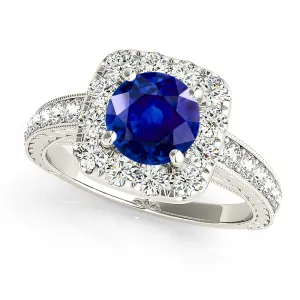 2.40 ct. Genuine Blue Sapphire Gallery Work Halo Ring