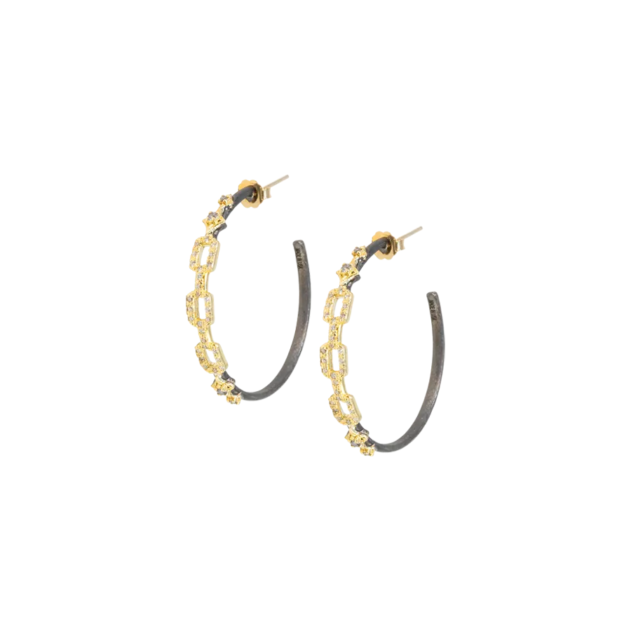 35 MM GOLD PAPERCLIP AND STERLING SILVER HOOP EARRINGS