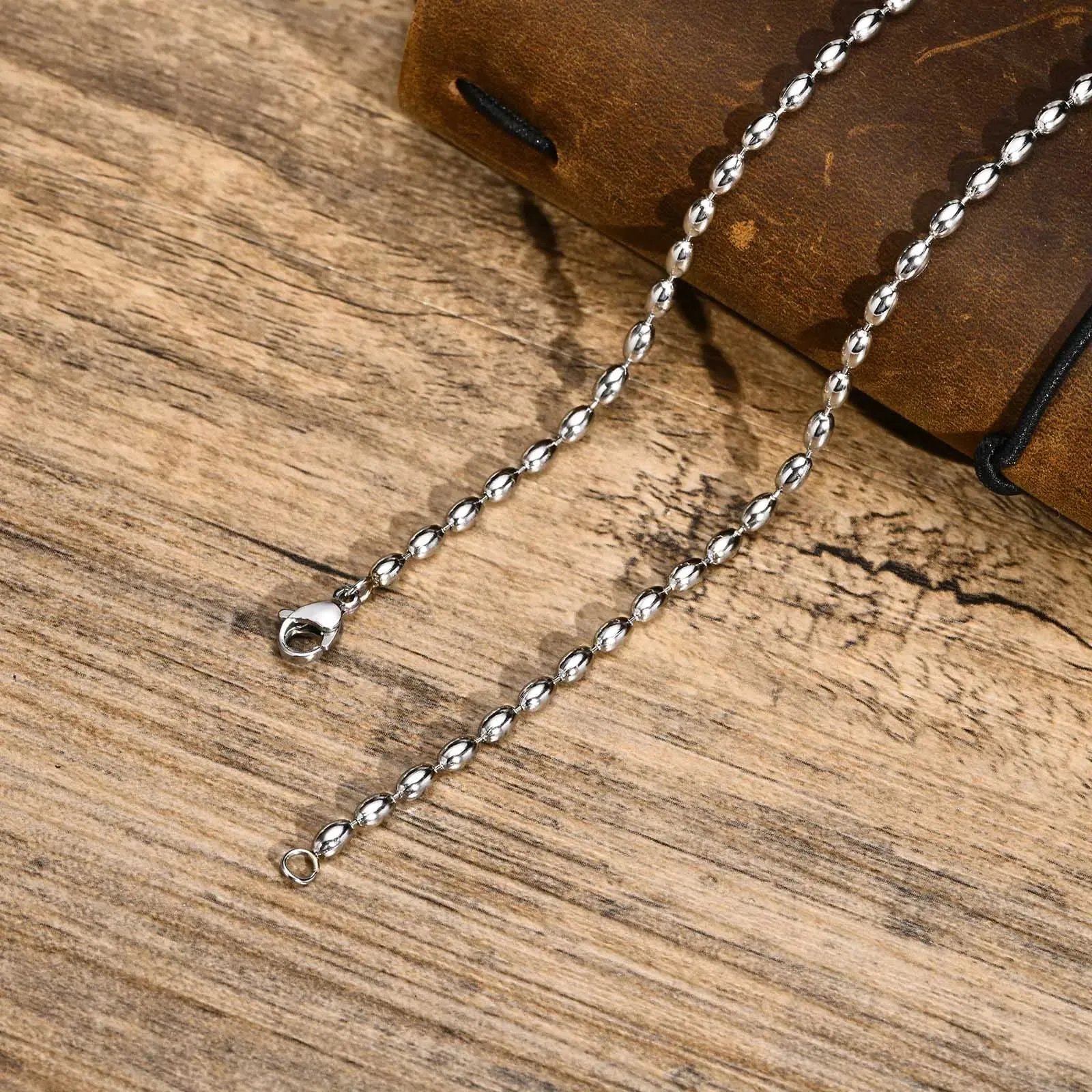 3MM Rugby Beads Chain Necklaces for Men Stainless Steel Cool Boy Trendy Stylish Metal Collar Gifts