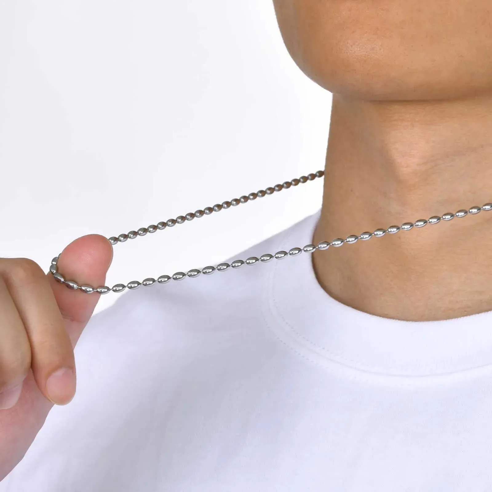 3MM Rugby Beads Chain Necklaces for Men Stainless Steel Cool Boy Trendy Stylish Metal Collar Gifts