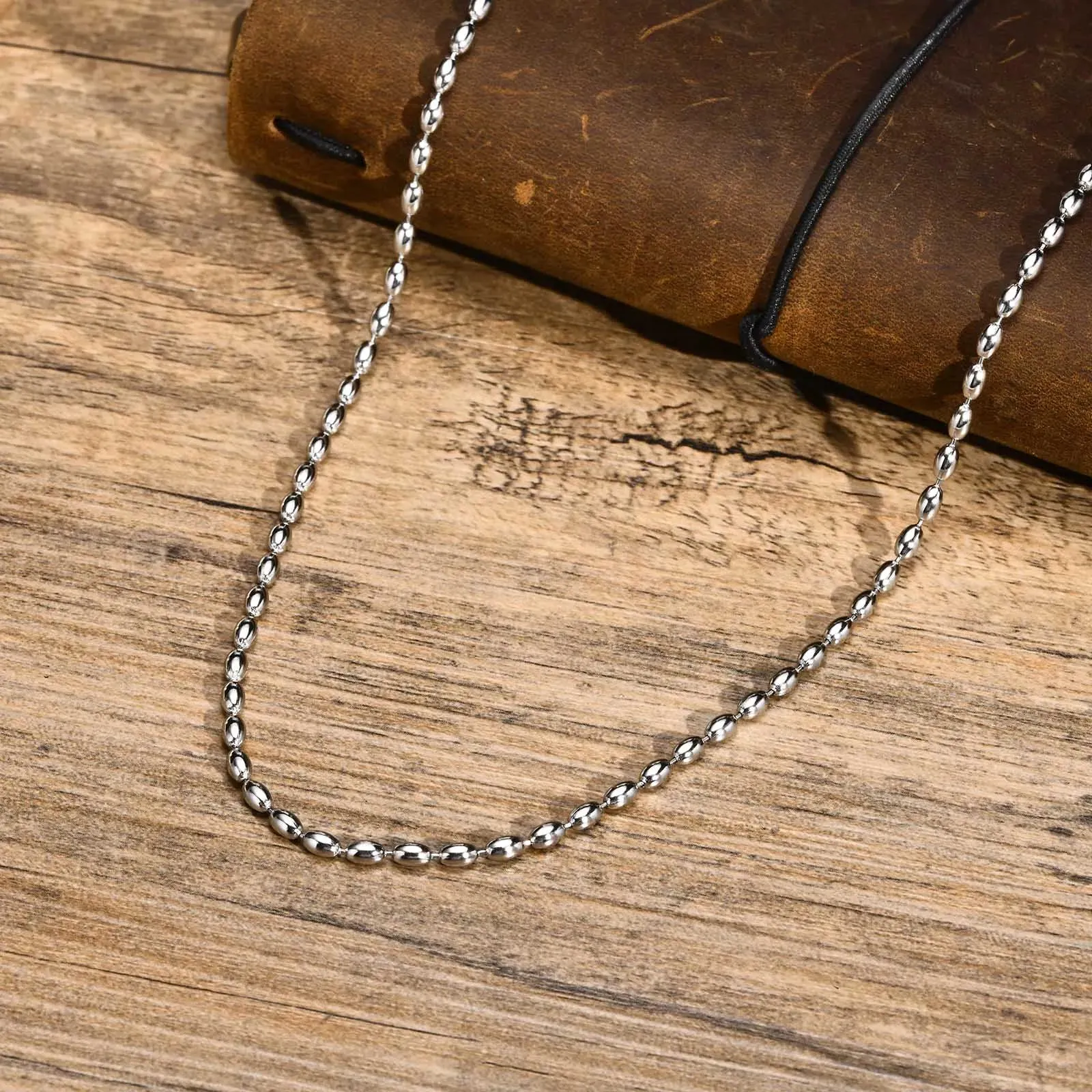 3MM Rugby Beads Chain Necklaces for Men Stainless Steel Cool Boy Trendy Stylish Metal Collar Gifts