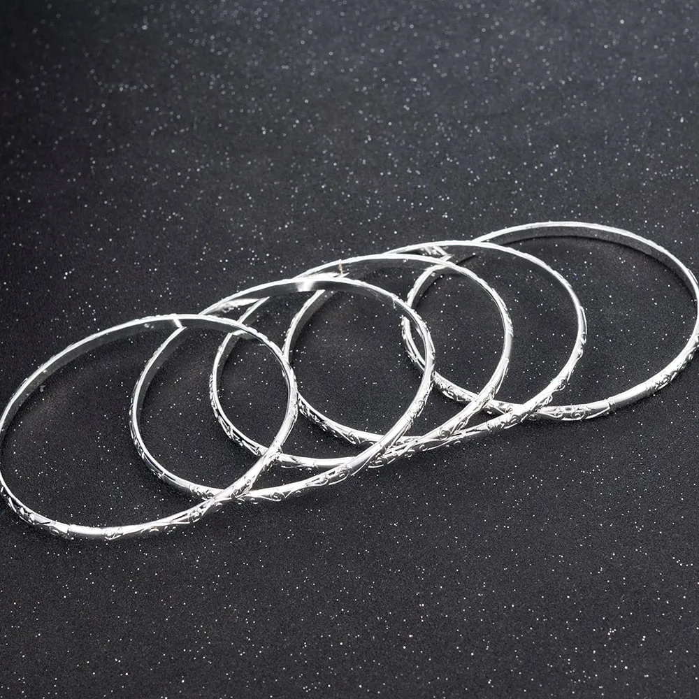 5 Pcs/Set Simple Carving Flower Pattern Cuff Bangle Bracelet for Women