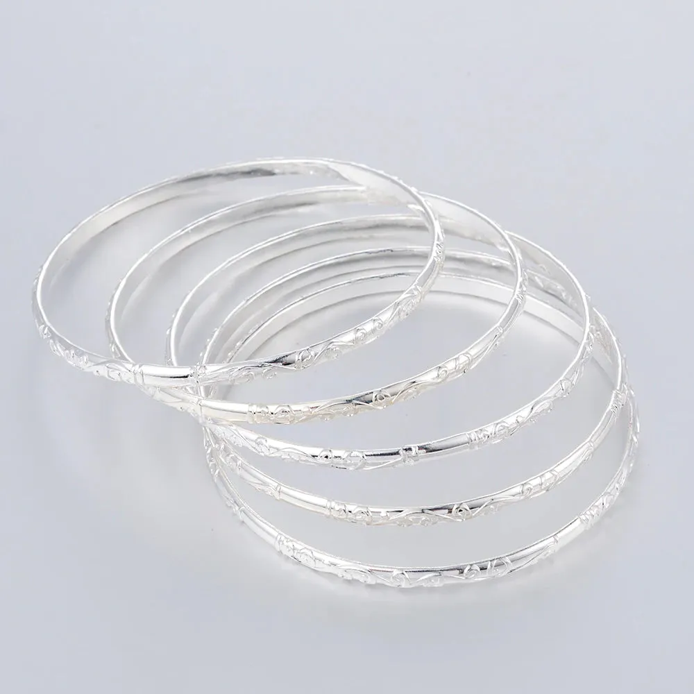 5 Pcs/Set Simple Carving Flower Pattern Cuff Bangle Bracelet for Women