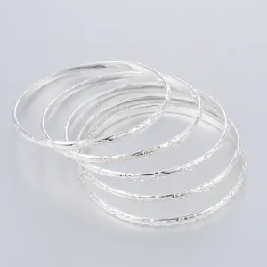 5 Pcs/Set Simple Carving Flower Pattern Cuff Bangle Bracelet for Women