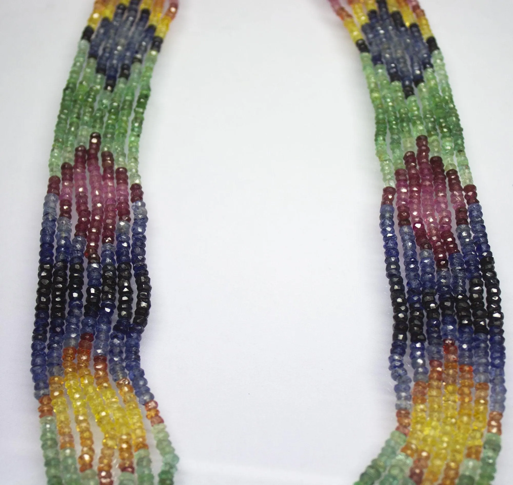 6 strand, 19 inches, 3mm 3.5mm, Natural Ruby, Emerald, Sapphire Faceted Rondelle Shape Beaded Necklace, Gemstone Beads