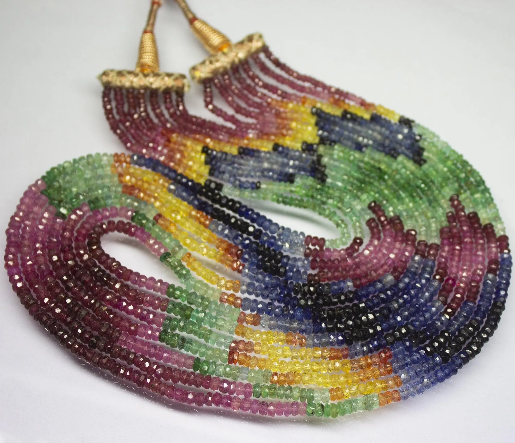 6 strand, 19 inches, 3mm 3.5mm, Natural Ruby, Emerald, Sapphire Faceted Rondelle Shape Beaded Necklace, Gemstone Beads