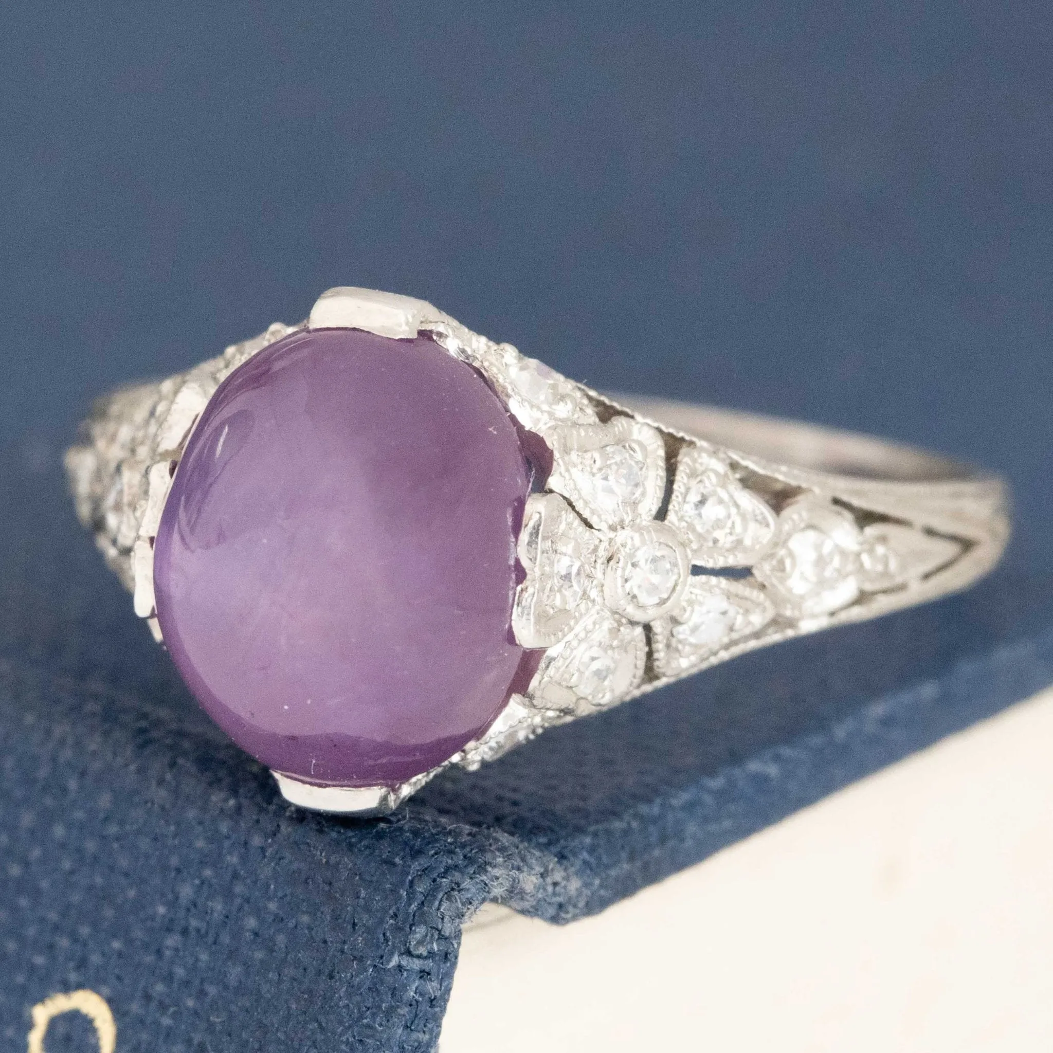 6.22ctw Edwardian Purple Star Sapphire Diamond Ring