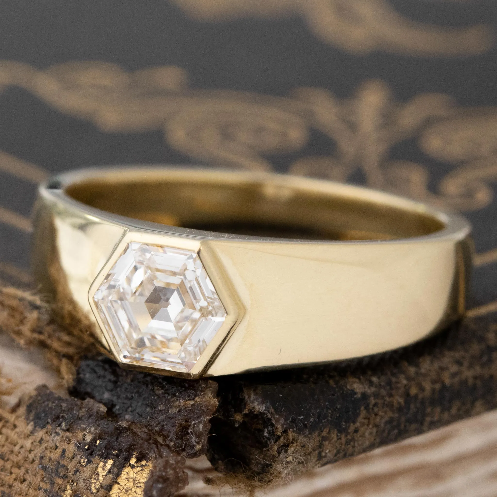 .69ct Hexagonal Step Cut Diamond Bezel Ring