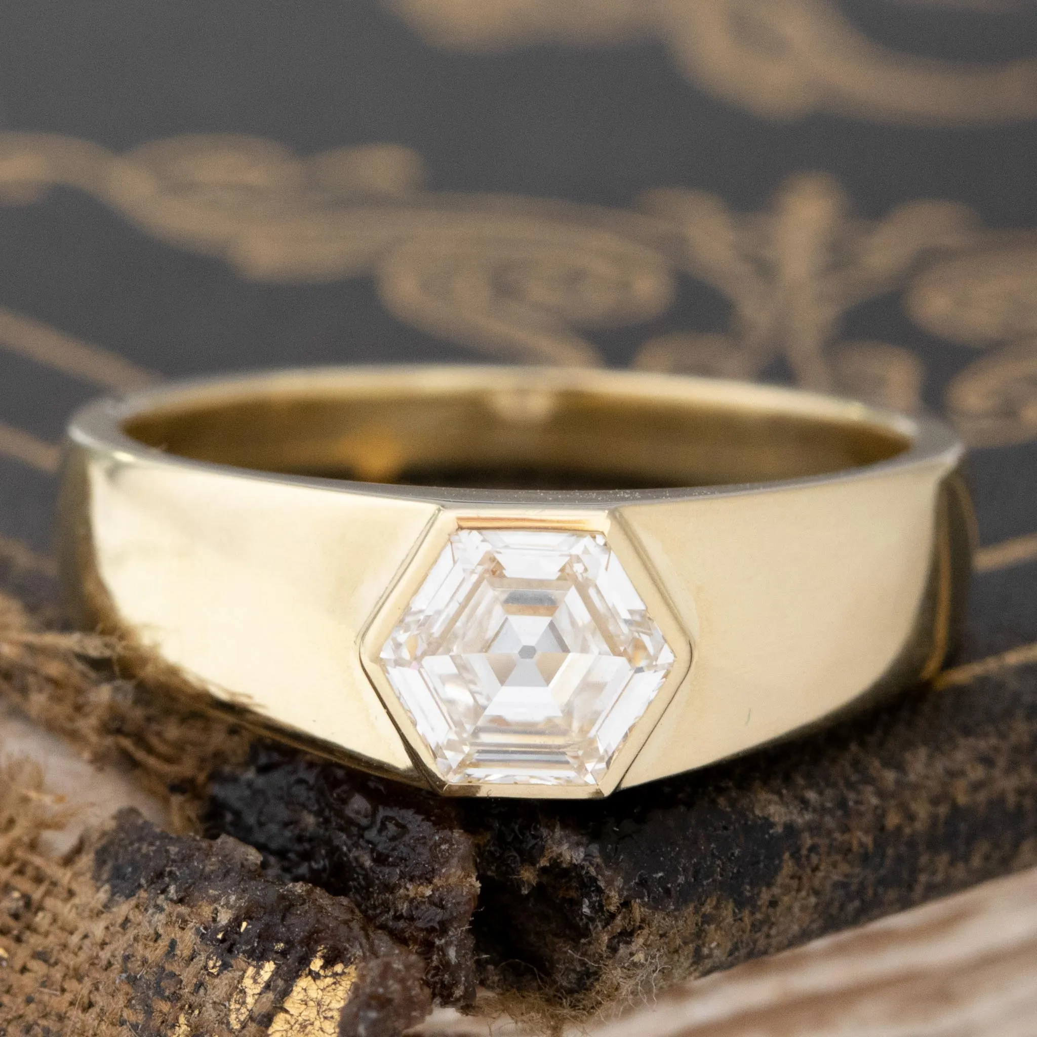 .69ct Hexagonal Step Cut Diamond Bezel Ring