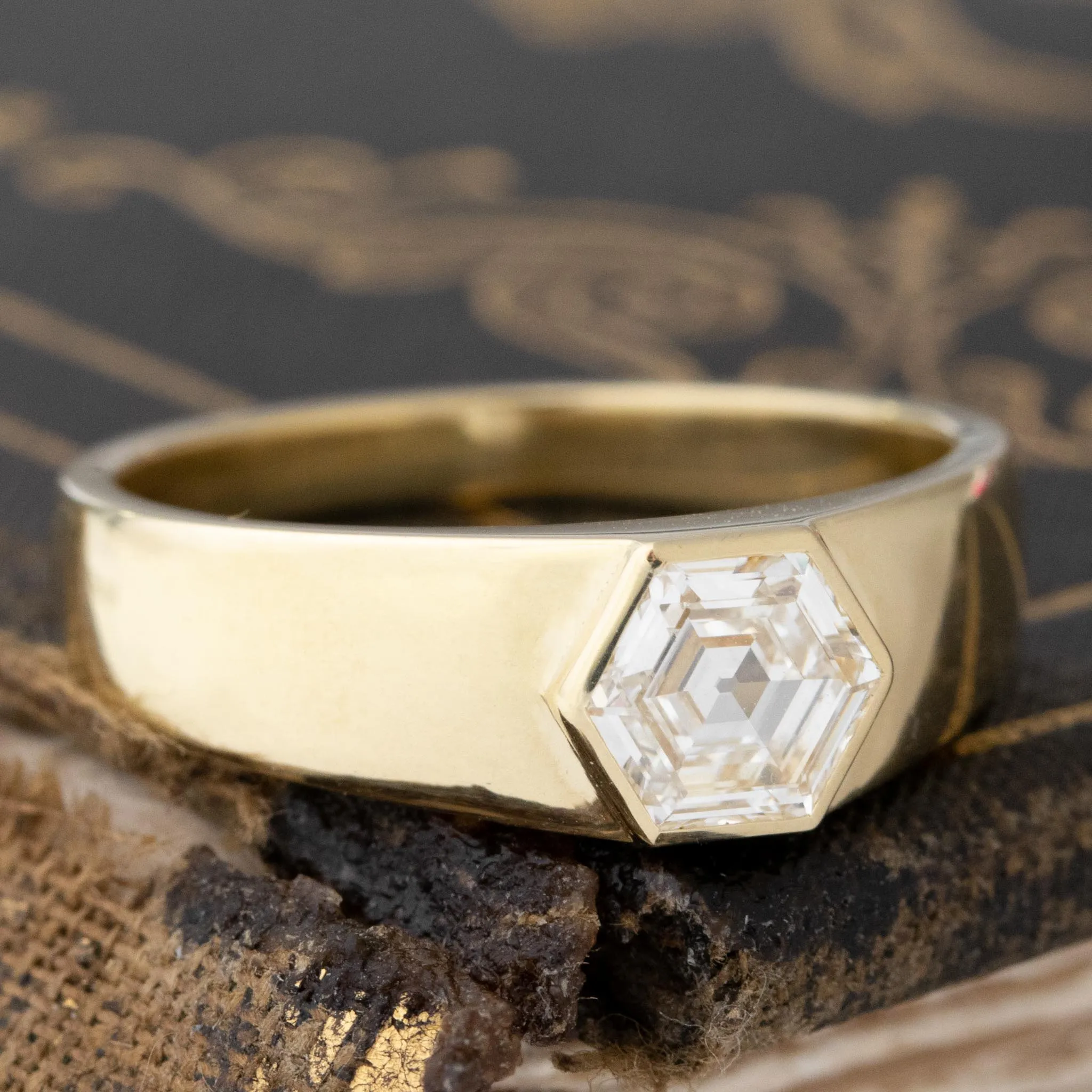 .69ct Hexagonal Step Cut Diamond Bezel Ring