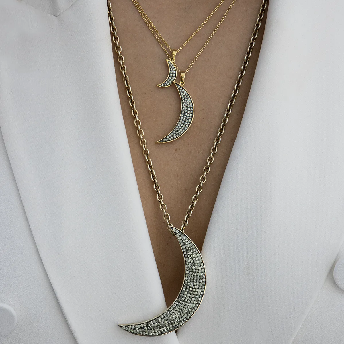 925 Silver Medium Moon Necklace with Rubies