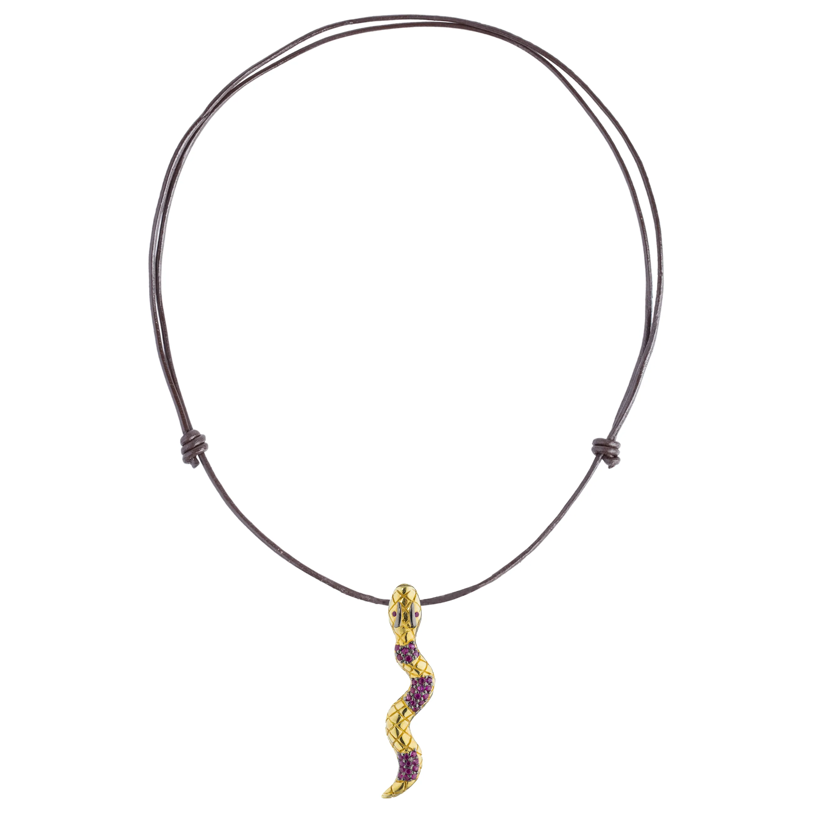 925 Silver Snake Pendant with Rubies