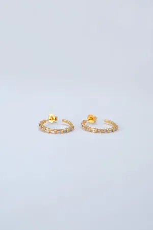 925 Sterling Silver Medium Gold CZ Baguette Pavé Hoops