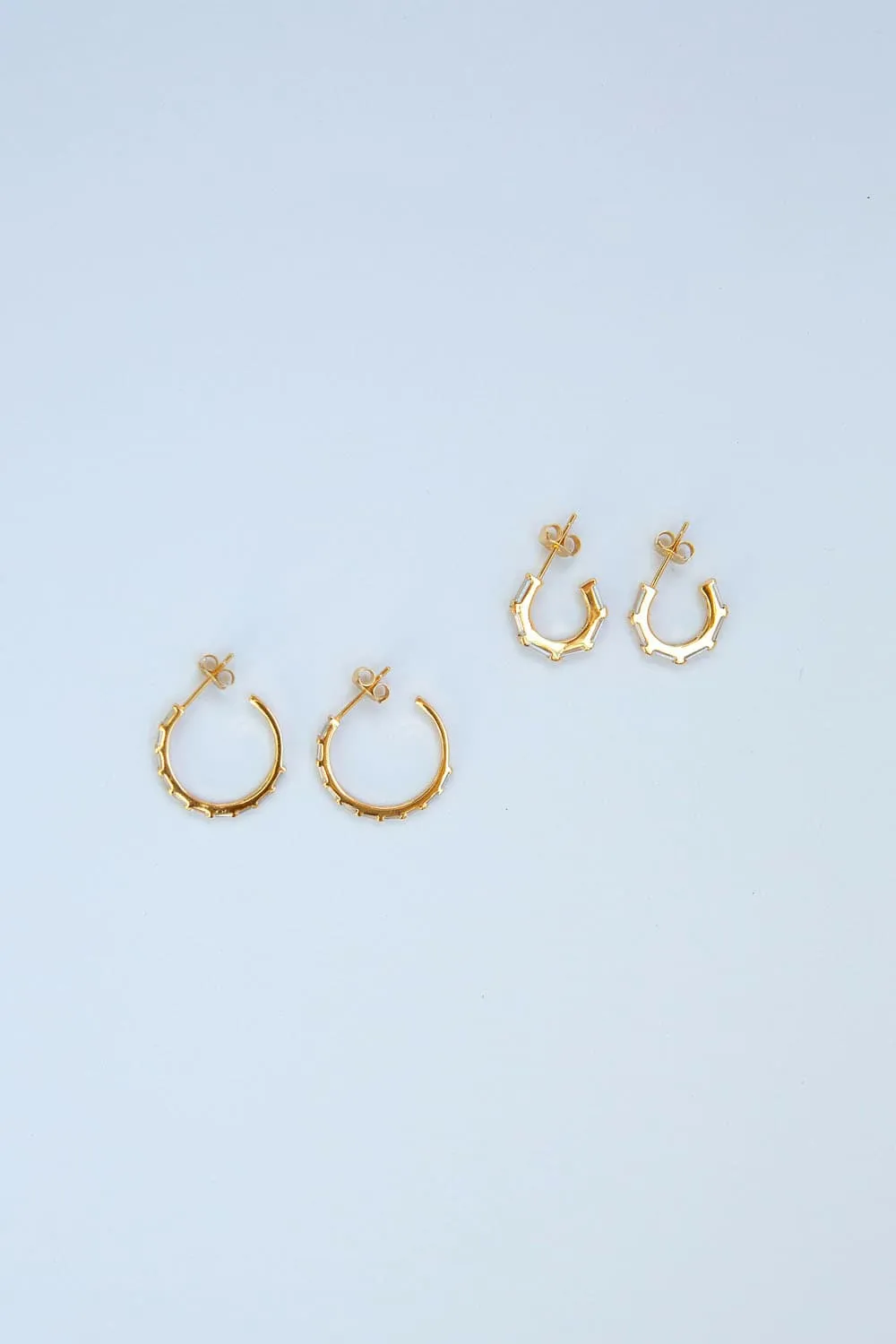 925 Sterling Silver Medium Gold CZ Baguette Pavé Hoops