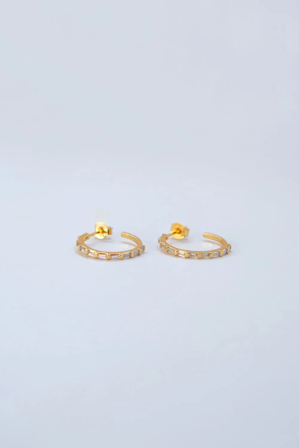 925 Sterling Silver Medium Gold CZ Baguette Pavé Hoops