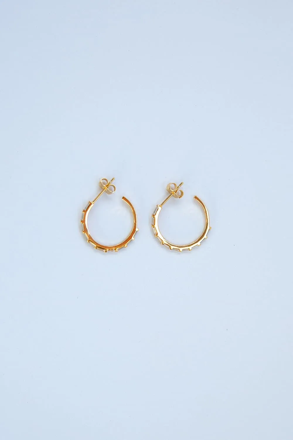 925 Sterling Silver Medium Gold CZ Baguette Pavé Hoops